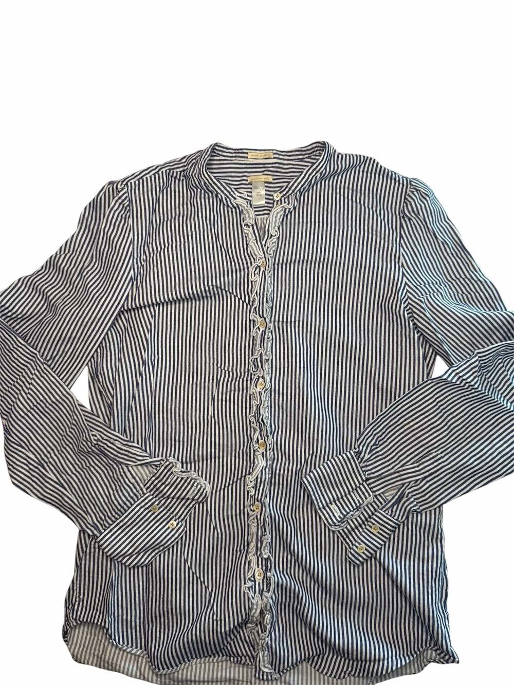 Massimo Alba Women's 100% Cotton Striped Ruffle-Trim Button-Down Shirt